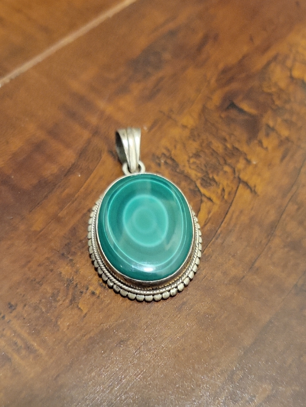 Sterling Silver Green Malachite Oval Pendant